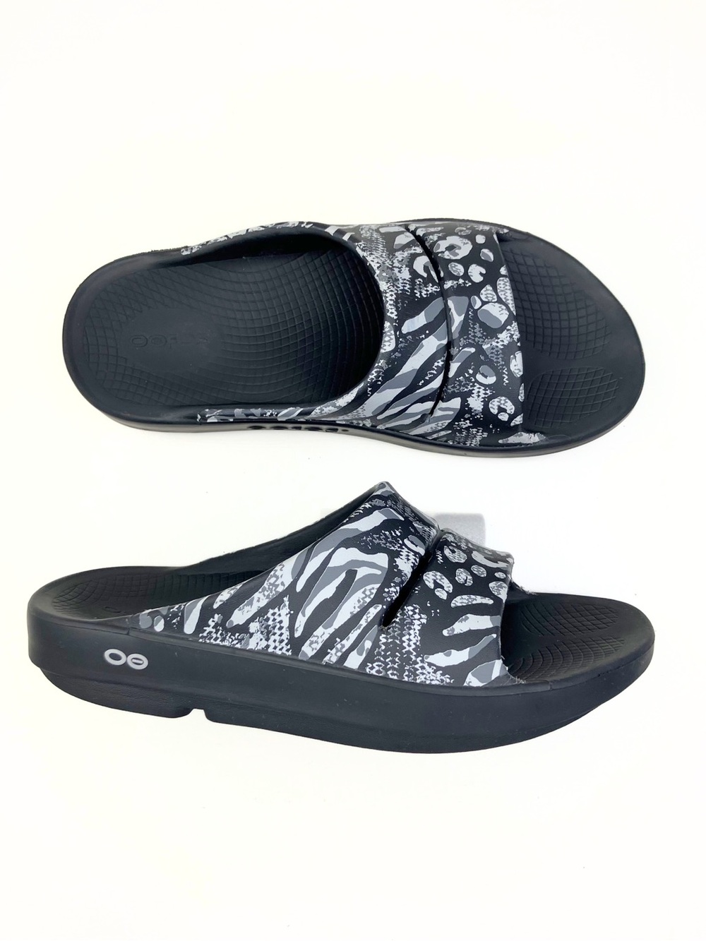 OOFOS OOAHH Limited Slide Black Combo Camo Sz 8